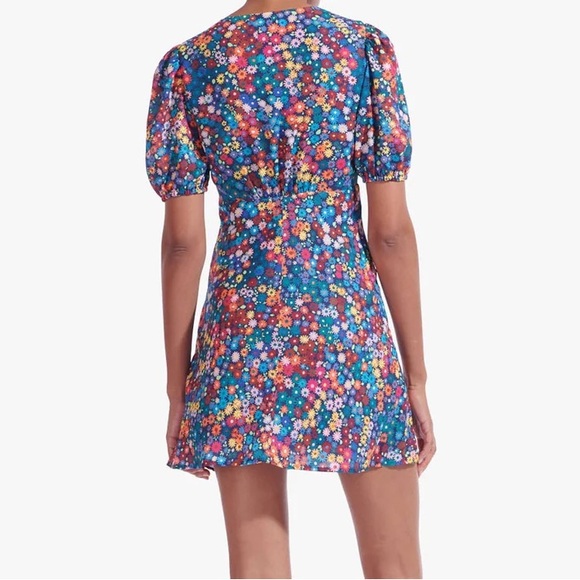 STAUD Rainbow Floral Milla Mini Dress – Size 8, NWoT, V-Neck with Puff Sleeves! - Picture 2 of 3